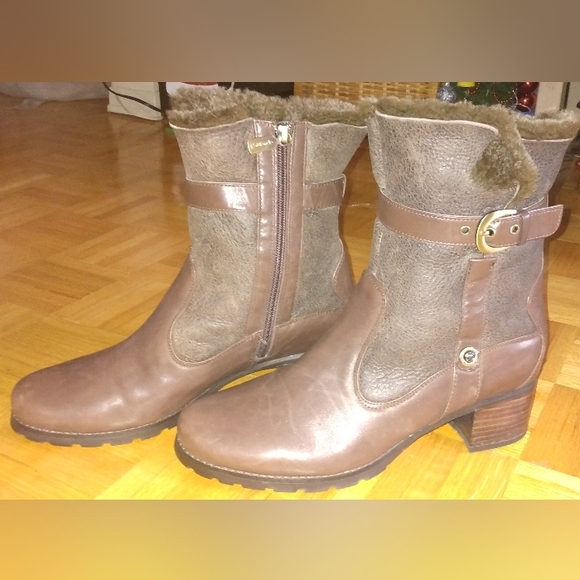 Blondie Mid Calf Womens Brown Leather Boots with real sheep Fur Lining - Picture 3 of 8